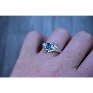 Raw Diamond Ring Engagement Rustic dainty unique alternative simple boho